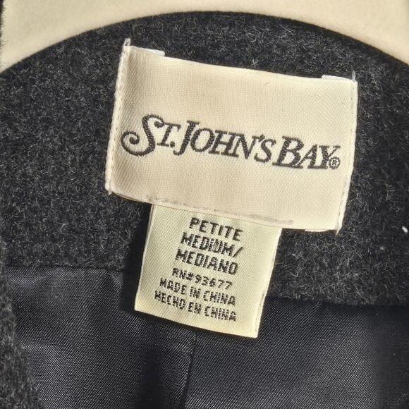 St Johns Bay Wool Cashmere Pea Coat Double Breasted Charcoal Petite Med - Picture 2 of 8